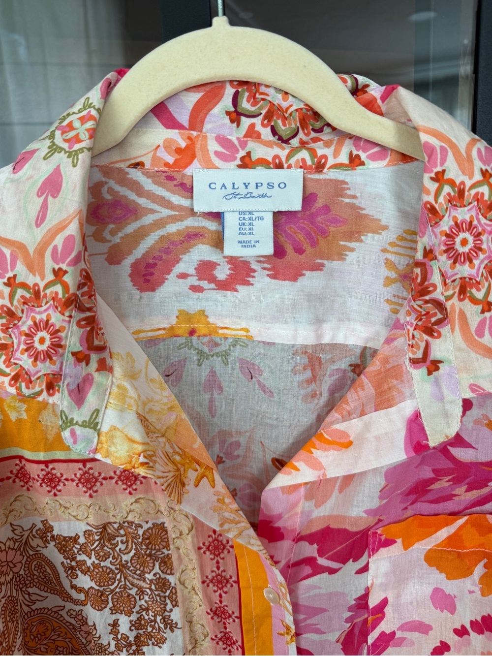 Calypso St. Barth button down shirt vibrant patchwork mixed print floral paisley - Picture 3 of 8